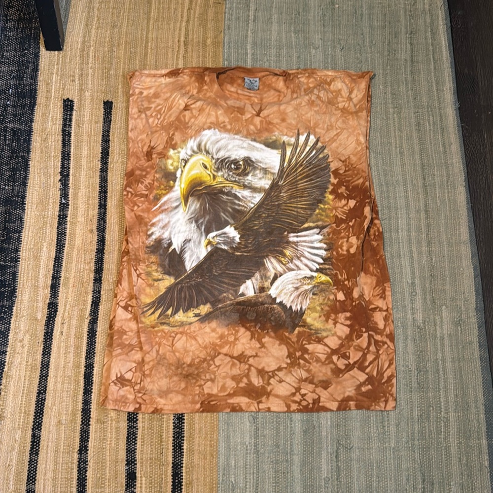 Hand Dyed and Printed Vintage Bald Eagle cut off tee